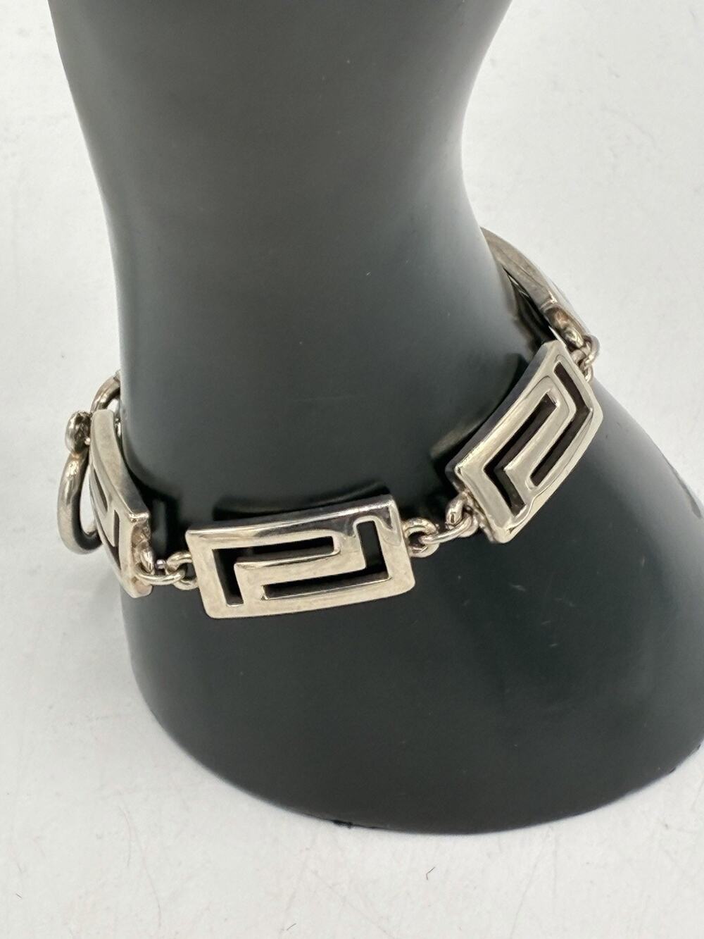 Express Greek Key Link Bracelet Silver Tone Lobster Clasp 7 Inch Y2K
